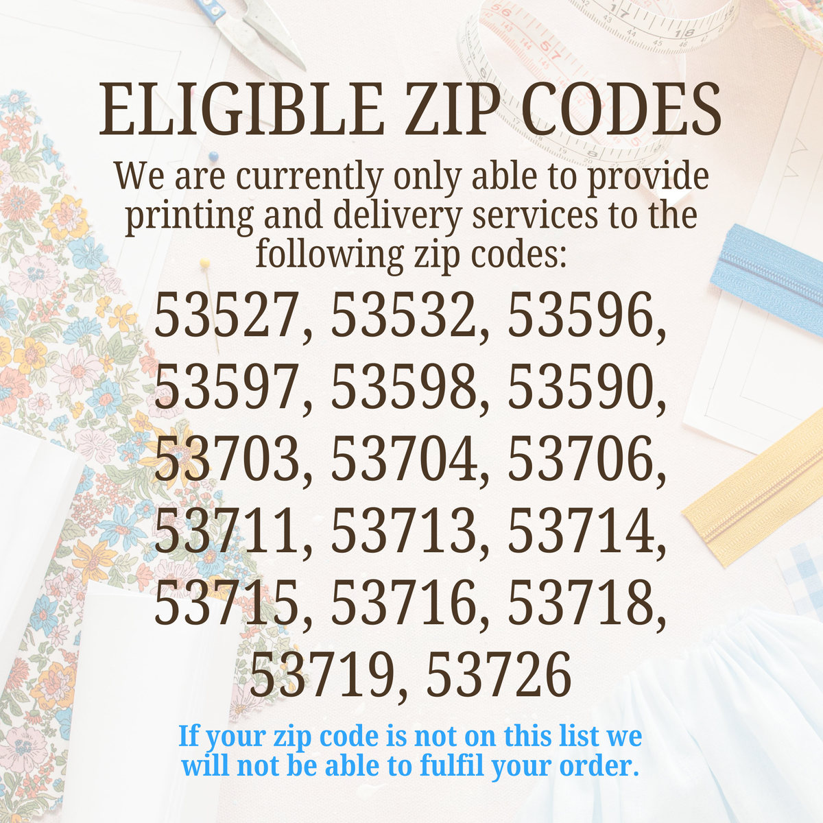 A0 Sewing Pattern Page Printing (See description for eligible zip codes)