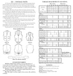 Photo of back cover shows size and yardage chart.  Includes fabric suggestions and description.